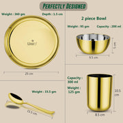 Unify By Parage Stainless Steel PVD Gold Plated Thali Set | Premium Dinner Plate with Bowls, Spoon & Glass | Royal Gold Dinnerware for Home, Restaurant & Festive Gifting | Food Grade & Rust Proof