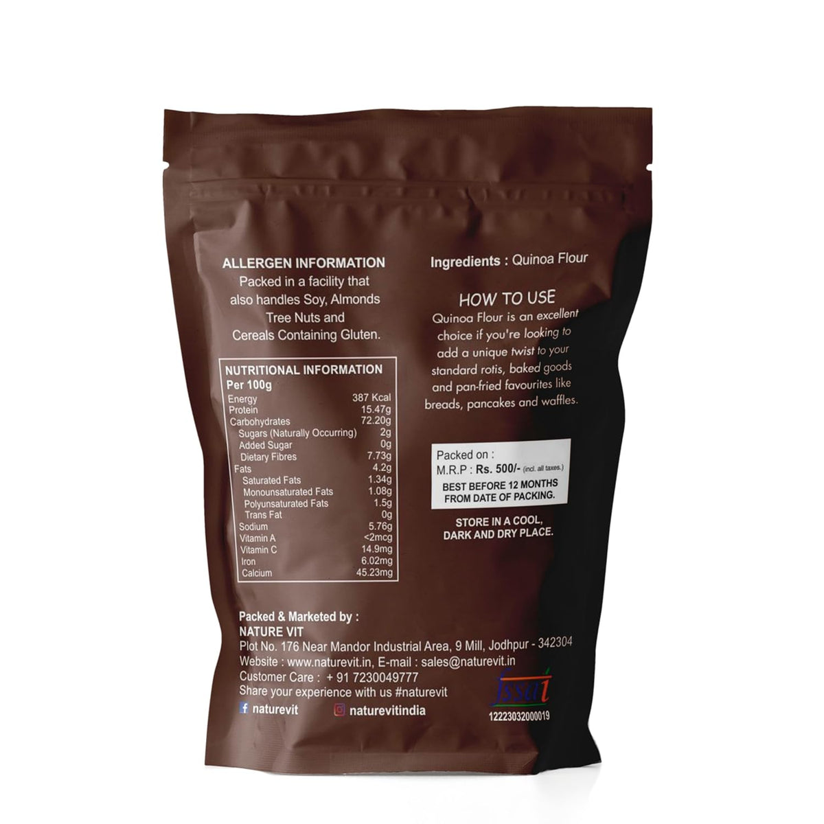 NatureVit Quinoa Flour 1 Kg | Gluten-Free High Protein Atta | Ideal for Baking, Rotis & Healthy Recipes | Fibre-Rich & Naturally Nutritious