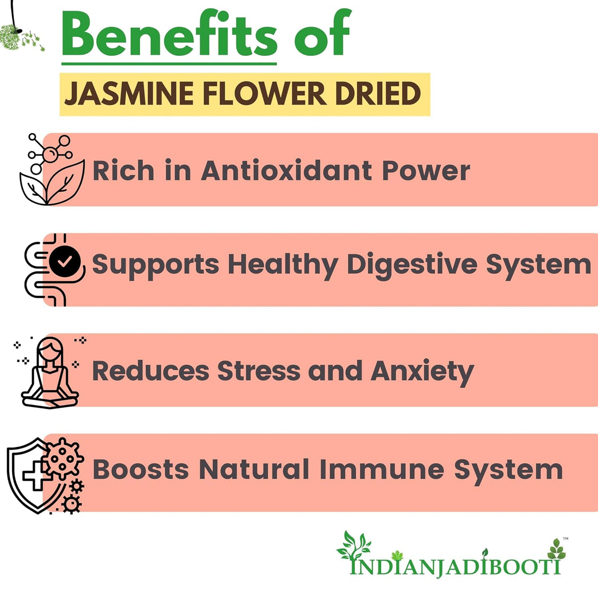 IndianJadiBooti Pure Dried Jasmine Flowers (Mogra/Chameli) | Traditional Aromatic Botanical for Calming Herbal Teas, DIY Skincare & Apothecary Crafting 100 Grams Pack