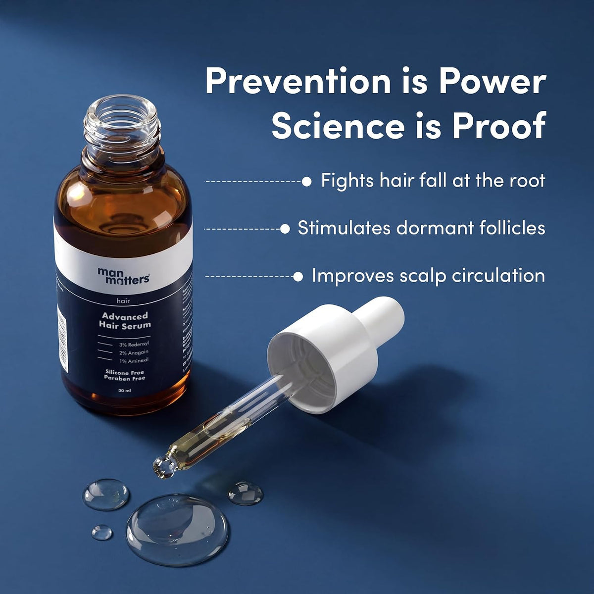 Man Matters Advanced Hair Serum 30ml | 23% actives (3% Redensyl, 2% Anagain & 1% Aminexil, Rosemary Leaf Extract) | Reactivates Hair Cells, Improves Density & Promotes Growth | Paraben Free