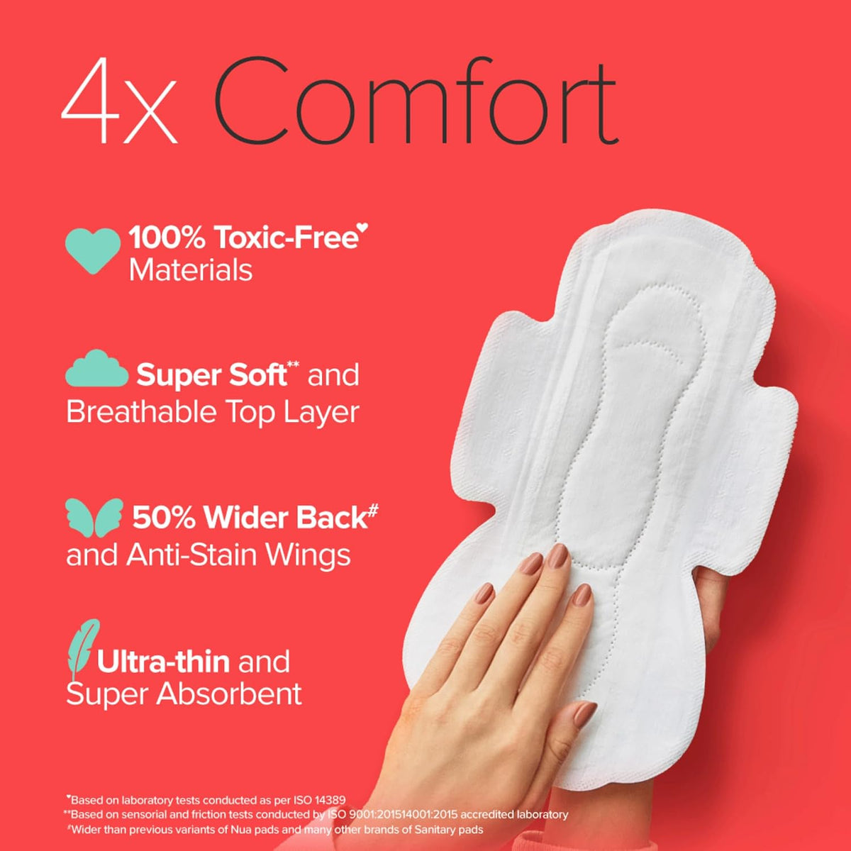 Nua Complete Comfort Sanitary Pads - Designed for Sensitive Skin | Pack of 50 pads for Heavy flow, with Disposal covers | Zero Irritation | Comfortable All-Day Protection | Ultra-Thin | Super Absorbent | No rashes | 50% Wider Back | 100% Toxic-Free, Dermatologically Tested
