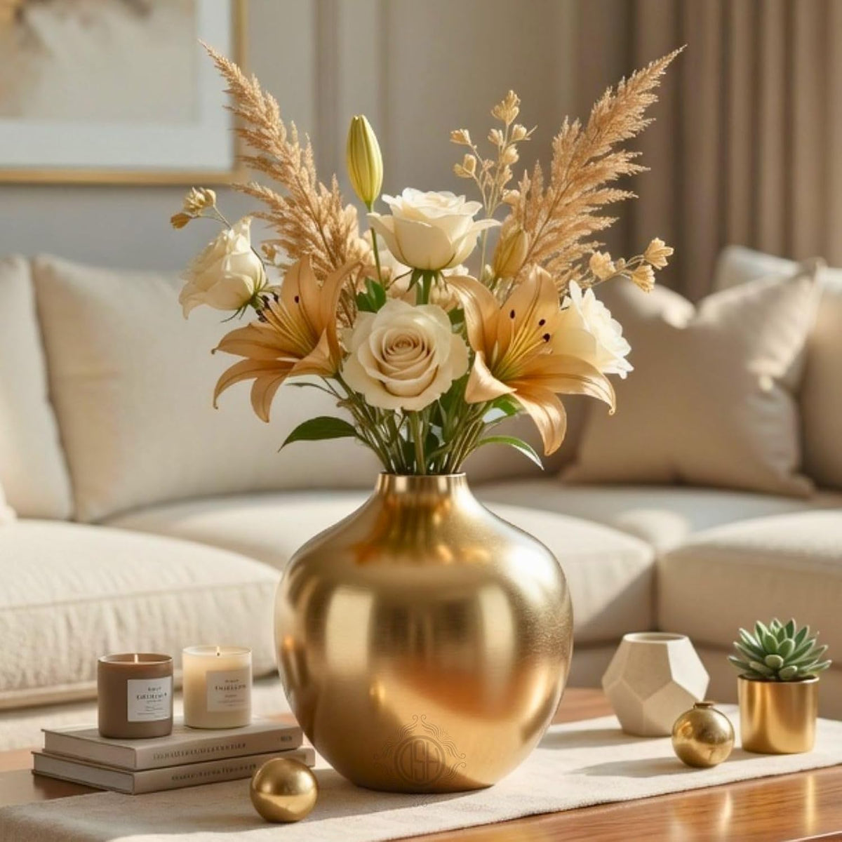 DSH Metal Flower Vase for Living Room Decor, Modern Decorative Tabletop Vase for Center Table, Console Table, Shelf, Office and Home Decoration