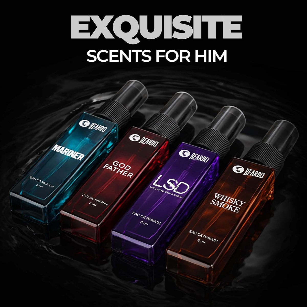 Beardo Perfume for Men - Premium Giftset 4x8ml | Black Musk, Godfather, Dark Side & Whisky Smoke | Eau De Perfume | Strong & Long Lasting Fragrance | Rakhi Gift for Brother | Gift for boyfriend | Gift for Men | Gift for Brother