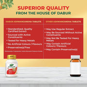 Dabur Ashwagandha Tablets - 60 tabs | General Wellness Tablets | Stress Relief | Rich in Antioxidants | Immunity Booster | Rich in Antioxidants | Rejuvenates Body