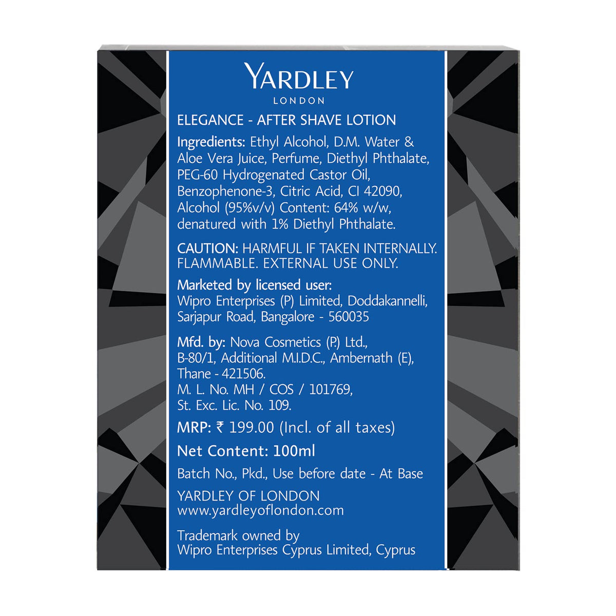 Yardley London Elegance After Shave Lotion with Aloe Vera| Daily Use After Shave Lotion for Men| For Protected & Good Looking Skin| 100ml