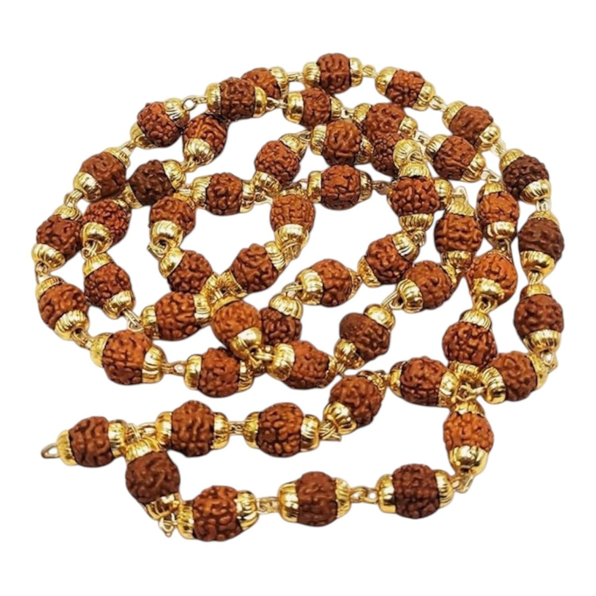 RUDRADIVINE 5 Mukhi Rudraksha Mala, Gold-Plated, 54 Beads, Brown, for Meditation, Yoga, Chanting and Prayer