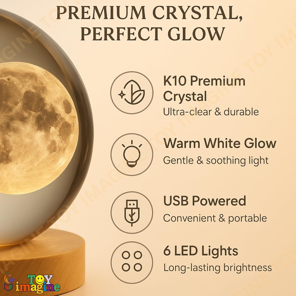 Toy Imagine 3D Crystal Ball Night Lamp, Moon & Galaxy Theme Bedroom Décor Light, Acrylic Sphere Decorative Small Lamp for Kids, Women & Gift Ideas, 24 Designs Assorted