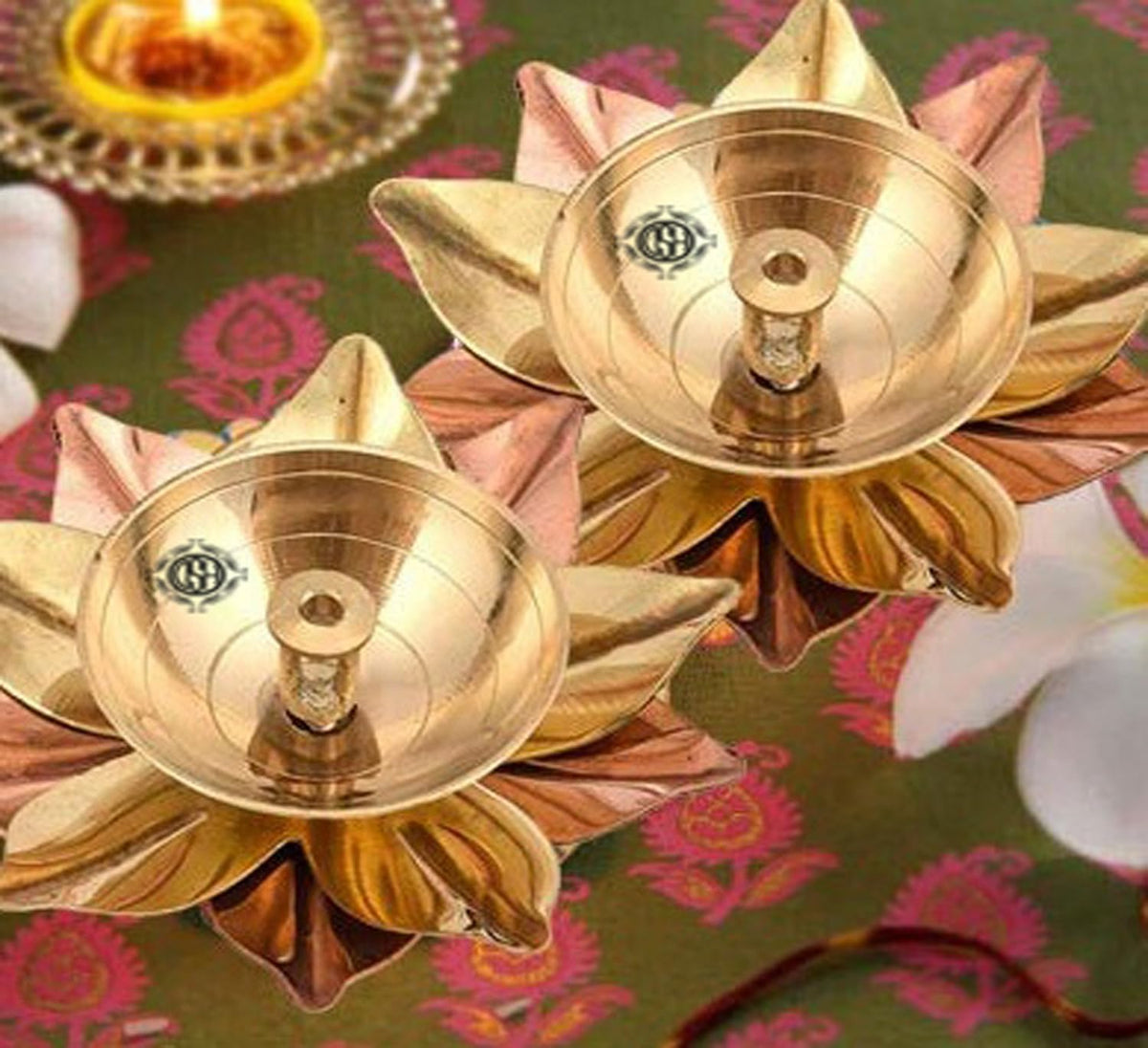 DSH Brass & Copper Lotus/Kamal Design Diya Deepak | Akhand Jyot | Arti Poojan Temple Home Decor, Gold_3 X 3 X 1.5 Inch (6)