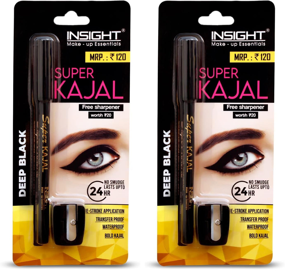 INSIGHT Super Kajal (Black) | Matte Finish |Transferproof| Waterproof|One stroke Application for Everyday Use - 20g (Pack of 2)