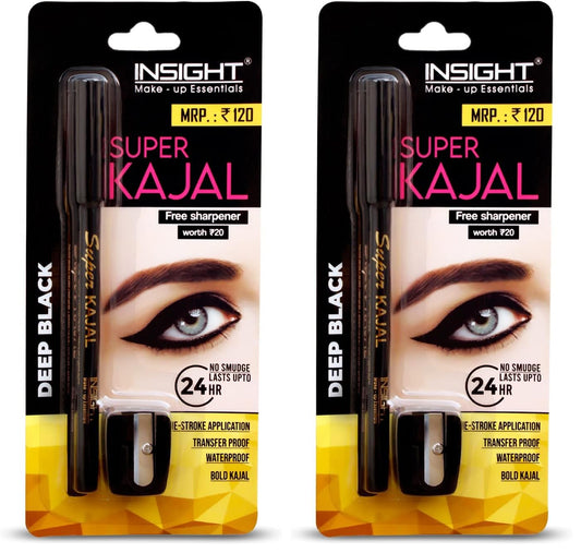 INSIGHT Super Kajal (Black) | Matte Finish |Transferproof| Waterproof|One stroke Application for Everyday Use - 20g (Pack of 2)