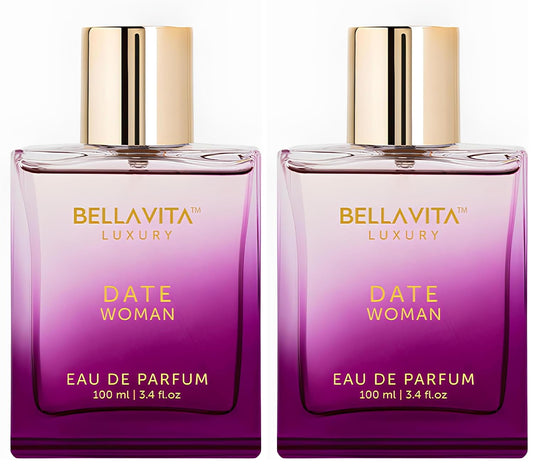 Bella Vita Luxury Date Woman Eau De Parfum Liquid Perfume With Pink Pepper, Jasmine & Vanilla, Premium Long Lasting Floral & Fruity Fragrance For Women, 100ml (Pack Of 2)