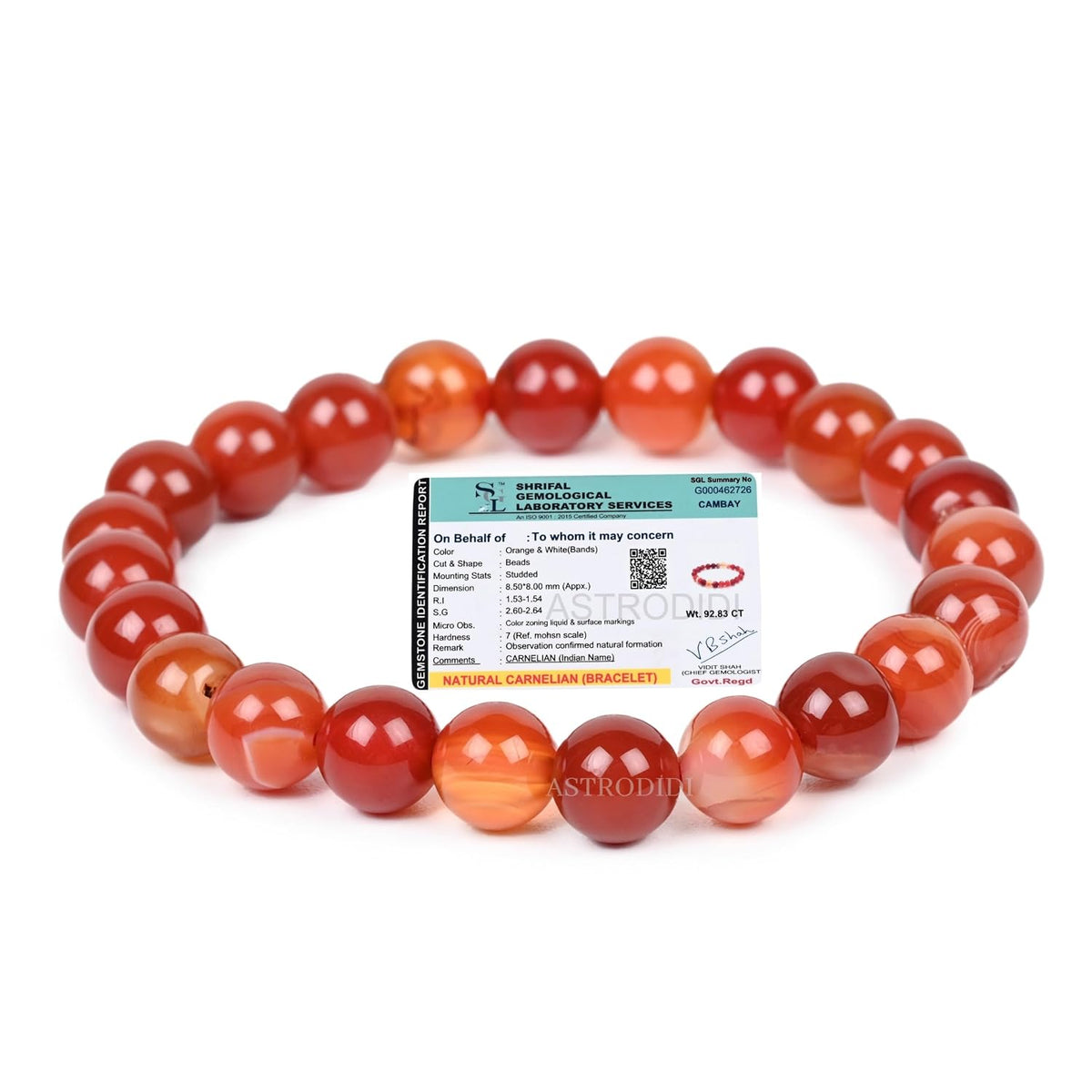 Astrodidi Natural Certified Red Sulemani Yamini Carnelian Hakik Stone Bracelet Help to Courage, Confidence, Emotional Stability, Focus and Clarity | Reiki Feng-Shui Healing Crystal Gemstone Bracelet for Men and Women