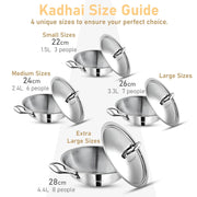 Parage Triply Stainless Steel Kadai with Lid 28 cm, 4 LTR | ISI Certified | Heavy Bottom SAS Triply Kadhai for Deep Frying & Cooking | Tripure | Induction & Gas Stove Compatible | 5 Years Warranty