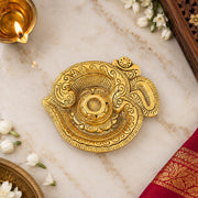 KridayKraft White Metal Gold Plated Diwali Laxmi Ganesh Chocki God Idol with Metal om Shape Incense Stick Holder