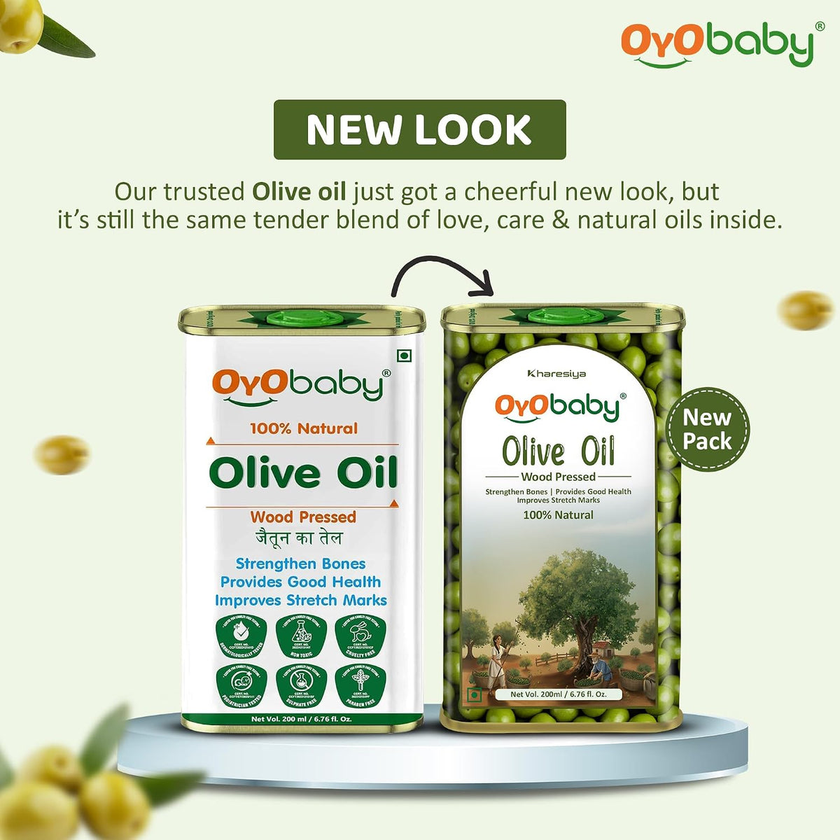 OYO BABY 100% Pure Olive Oil for Baby - 200ml | Enriched with Vit E & Omega 3 | Baby Massage Oil for Skin & Hair Nourishment | Edible Food-Grade Oil