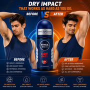 Nivea Men Dry Impact 72H Anti-Perspirant Roll-On 50ml | Powerful Sweat Control & Odor Defense | Fresh Masculine Fragrance Daily Deodorant for Men
