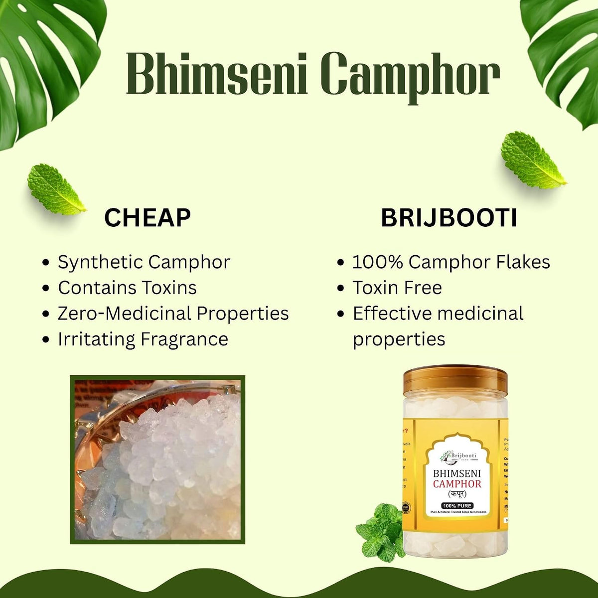 Brijbooti Original Bhimseni Camphor 350g | Bhimseni Kapoor | 100% Pure & Natural Kapoor for Pooja, Aarti, Hawan, Aromatherapy & Air Freshener | Zero Residue