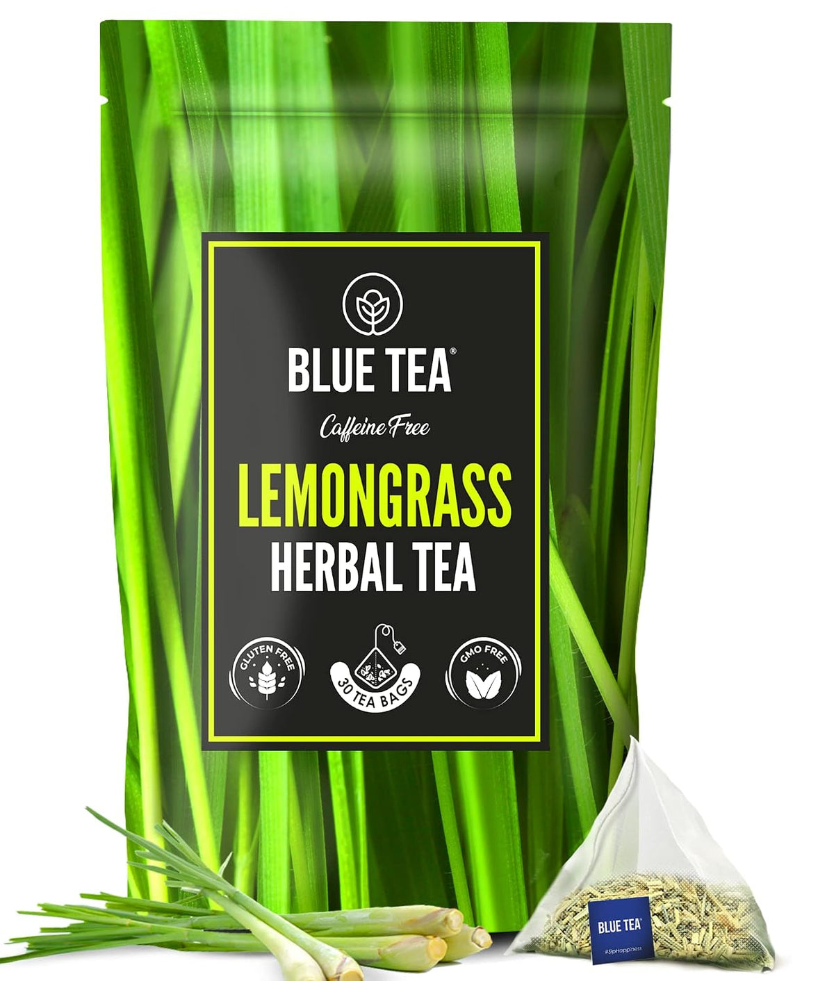 BLUE TEA - Lemongrass Tea - 30 Tea Bags | HELPS MANAGE ANXIETY | Caffeine Free - Herbal Tea - Refreshing - Daily Use - Detox Tea | Premium Zipper Packaging