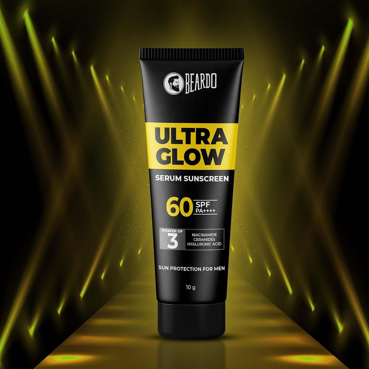 Beardo Ultra Glow Serum Sunscreen SPF 60+ PA++++| UVA/UVB Protection | No White Cast | Ultra Lightweight 3 in 1 with Niacinamide, Ceramides & Hyaluronic Acid | Non-Greasy | Designed for Men | 10g