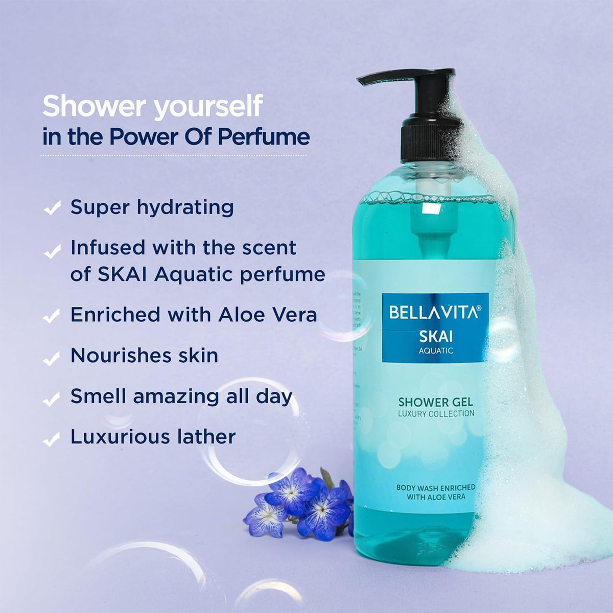 Bella Vita Luxury Skai Aquatic Body Wash Refreshing Shower Gel for Deep Cleansing, Hydrating & Moisturising Skin with Aloe Vera 500 Ml