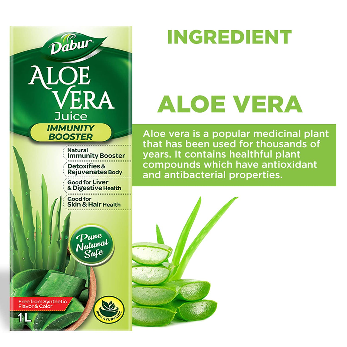 Dabur Aloe Vera Juice - 1L | Ayurvedic Health Juice For Good Skin & Hair Health | Detoxifies & Rejuvenates Skin & Body | Good For Liver & Digestive Health | Immunity Booster