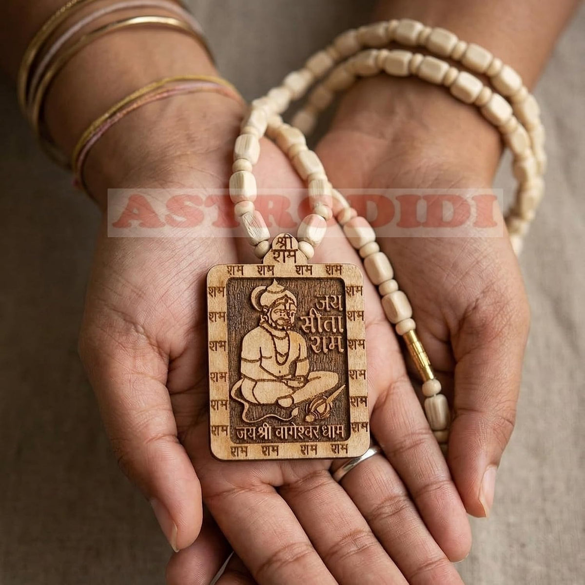 ASTRODIDI Jai Shri Bageshwar Dham and Panchmukhi Hanuman Ji Locket Tulsi Mala | Handmade Jai Sita Ram Original Tulasi Kanthi Mala for Man and Women (2 PCS COMBO)