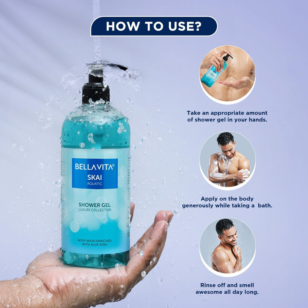 Bella Vita Luxury Skai Aquatic Body Wash Refreshing Shower Gel for Deep Cleansing, Hydrating & Moisturising Skin with Aloe Vera 500 Ml