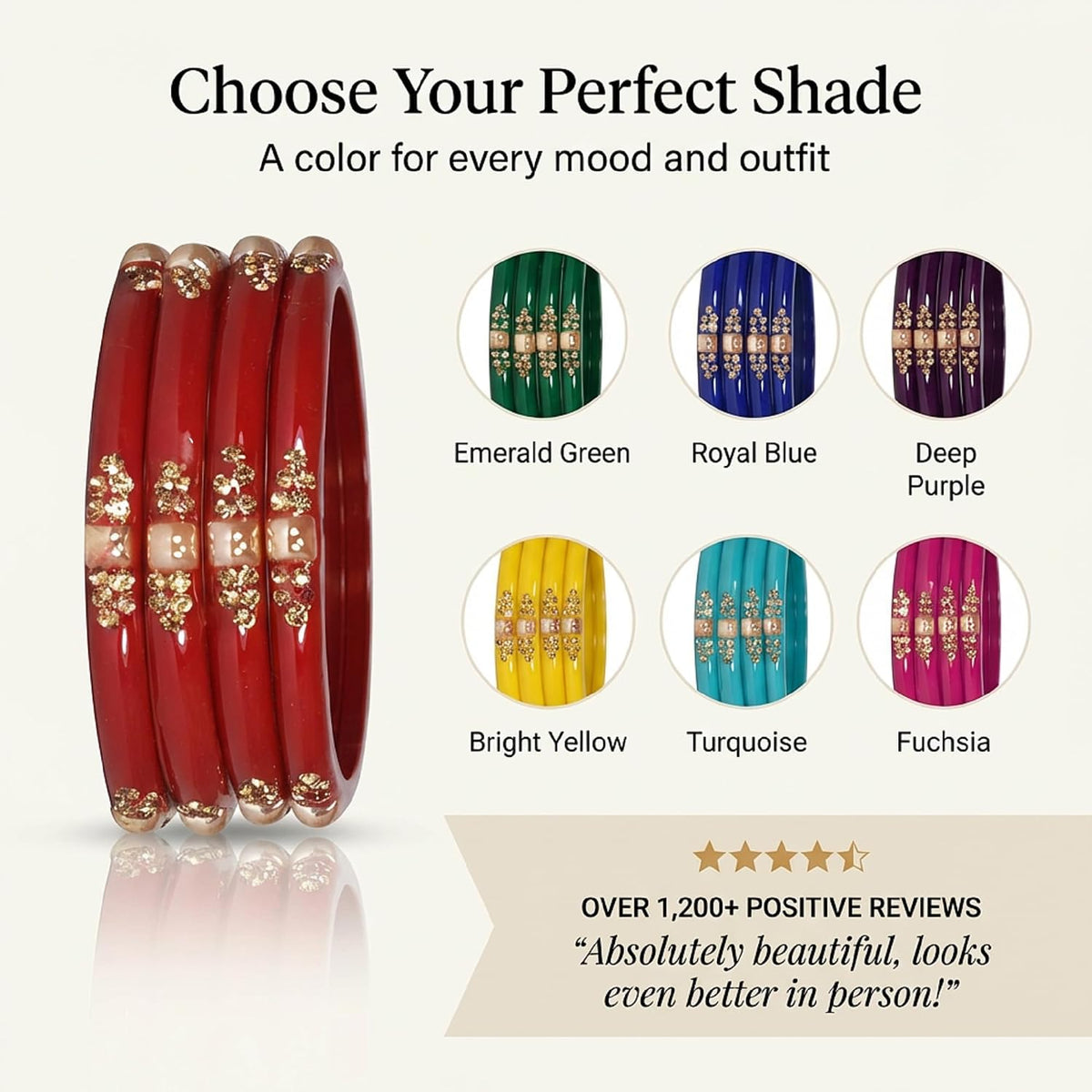 NMII Stylish Glass Kada Set Studded with Zircon Gemstone & Beads for Women & Girls