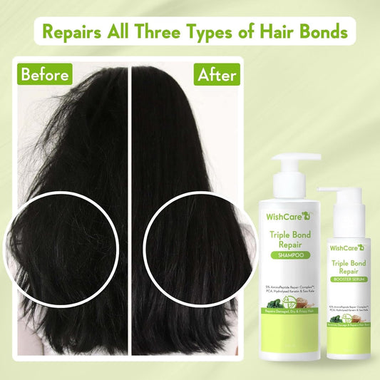 WishCare Triple Bond Repair Booster Hair Serum for Dry Frizzy Hair | Repairs Damaged Hair, Reduces Hair Breakage & Increases Hair Strength | With AminoPeptide Repair Complex | For Men & Women | For All Hair Types | 100ml