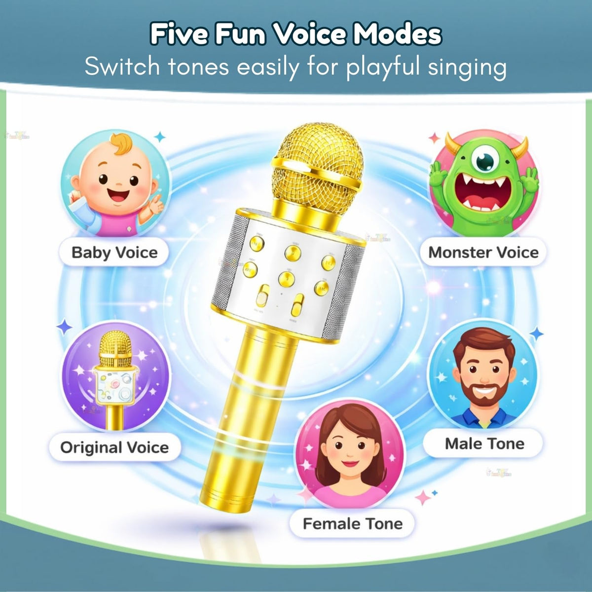 Toy Imagine Rechargeable Karaoke Mic for Kids Wireless Bluetooth Mike for Singing, Practice Microphone for Kids, Music Singing Toy Birthday Gift for Boys & Girls 3+ (Assorted)