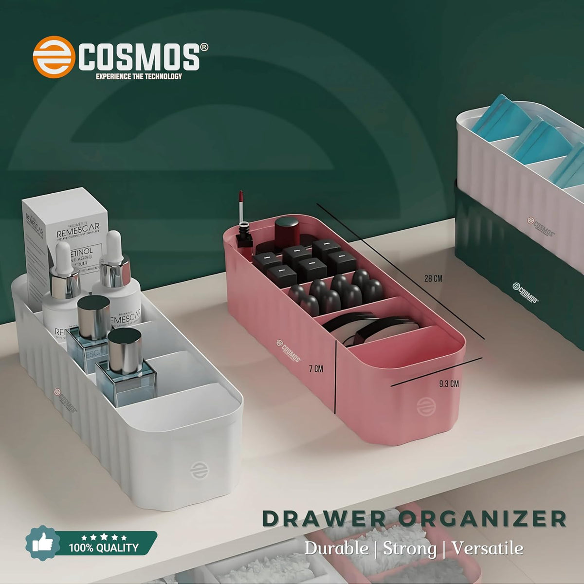E-COSMOS Drawer Organizers for Undergarments, Socks, Bras, Ties, Scarves, Wardrobe Storage Box Kitchen Tools (Pack Of 4)