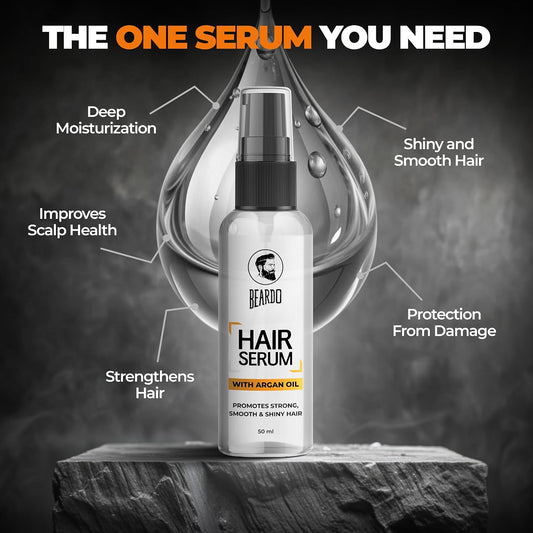 Beardo Hair Serum (50 ml x 2) | Serum for men | Serum for hair smoothing | Argan Oil & Almond Oil | Adds Shine | Daily use| For All Hair Types | Frizz free hair
