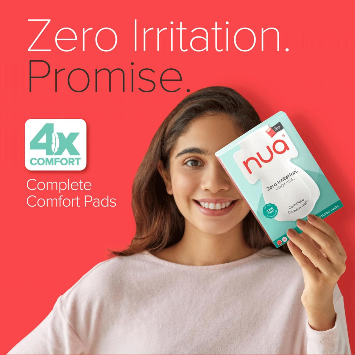 Nua Complete Comfort Sanitary Pads - Designed for Sensitive Skin | Pack of 12 pads for Heavy flow, with Disposal covers | Zero Irritation | Comfortable All-Day Protection | Ultra-Thin | Super Absorbent | No rashes | 50% Wider Back | 100% Toxic-Free, Dermatologically Tested