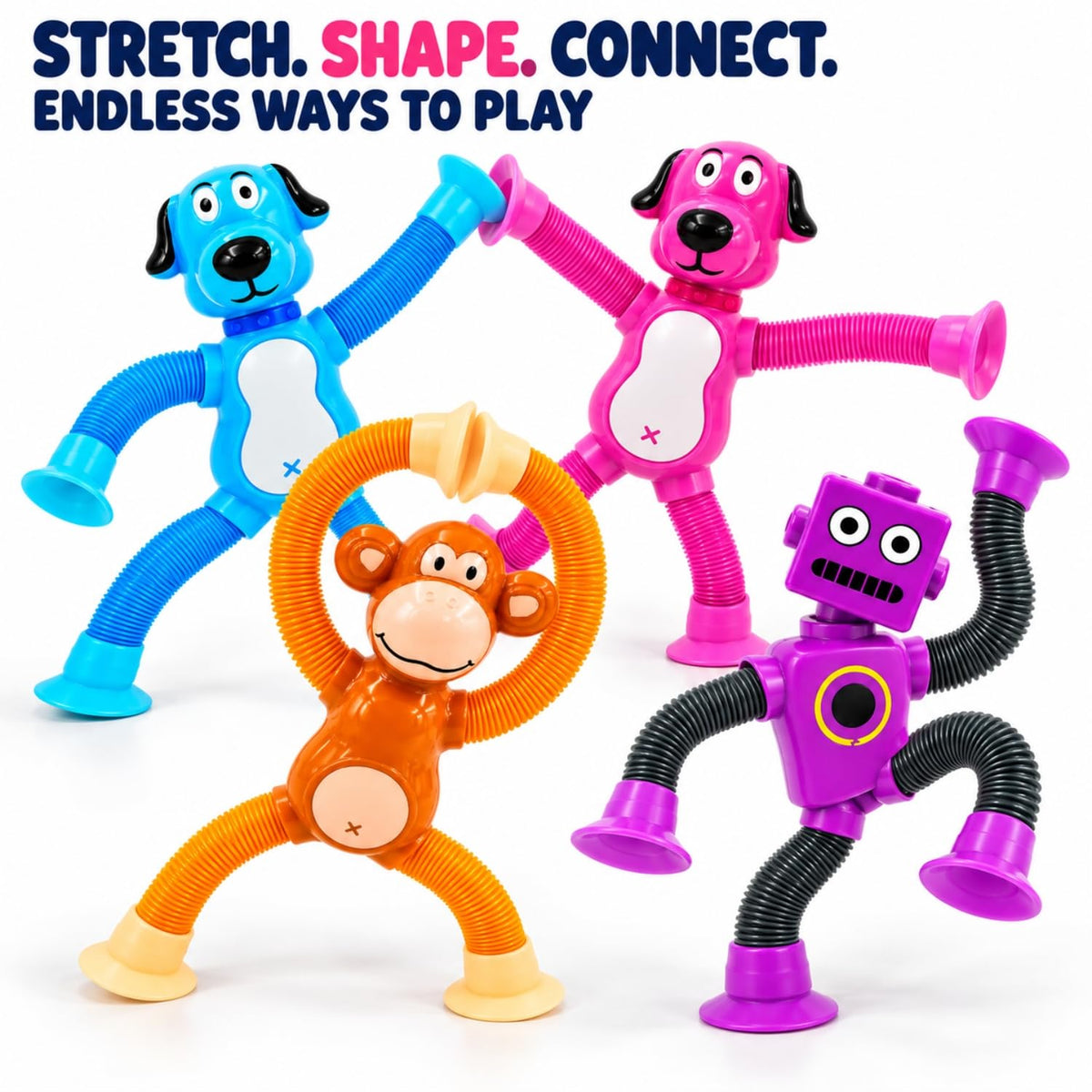Toy Imagine Flexible Suction Cup Robot Toy for Kids Bendable Stretchable Pop Tube Arms & Legs Creative Sensory Fidget Toy with Suction Feet Fun Pretend Play & Activity Toy for Boys & Girls