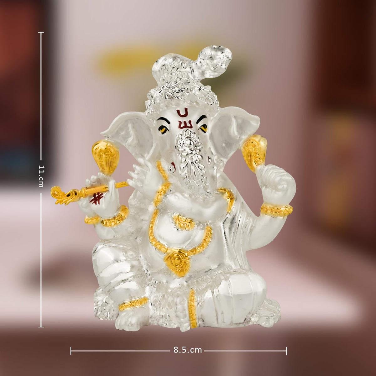 DIVINITI Ganesha Idol for Home Decor Showpiece|999 Silver Plated Statue of Ganesha |GaneshJi Murti for Puja Room, Festival Gift|Lord Ganesh Figurine for Peace & Positivity (11 X 6.5 CM)