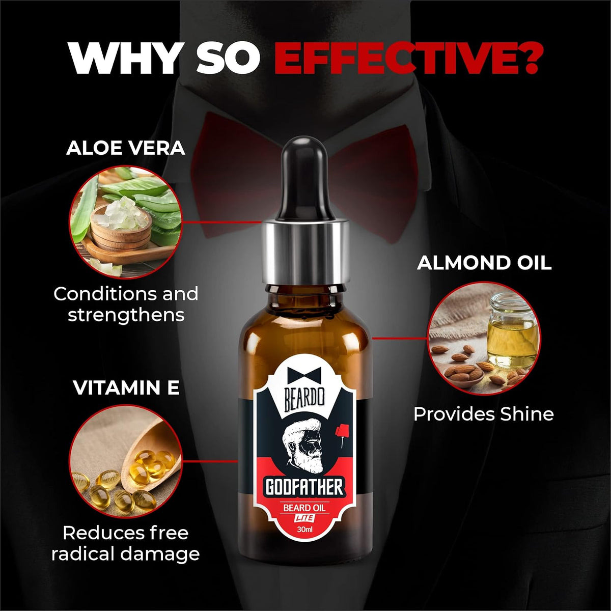 Beardo Godfather Lite Beard and Moustache Oil, 30 ml | Non-Sticky, Light Beard Oil for Men| Pleasant Fragrance | Ideal for daily use .