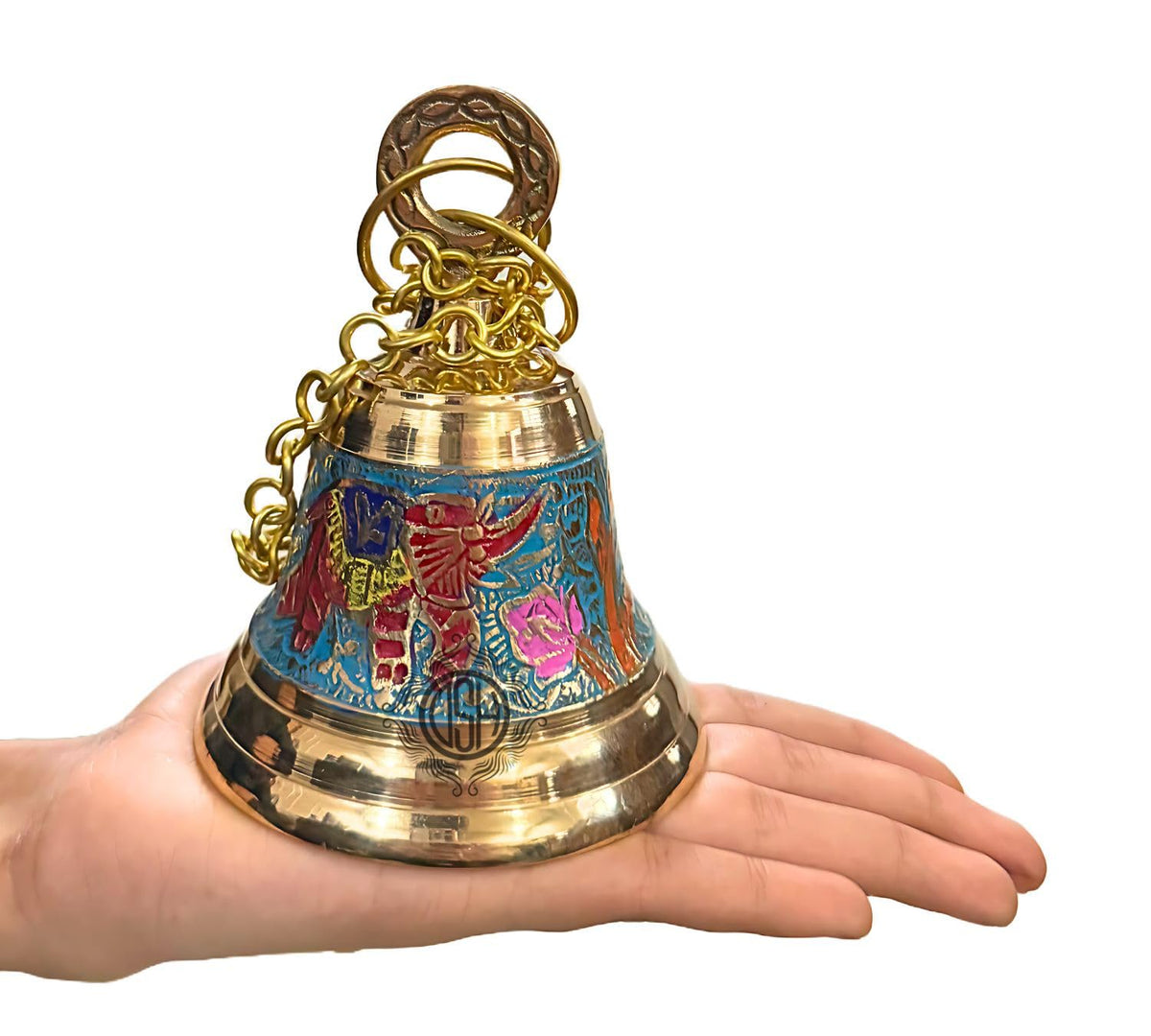 DSH Brass Hanging Bells for Puja Room Decoration Items Hanging Bell for Mandir Temple Decor Ghanti for Mandir. (Blue, H-4.5 Inch)