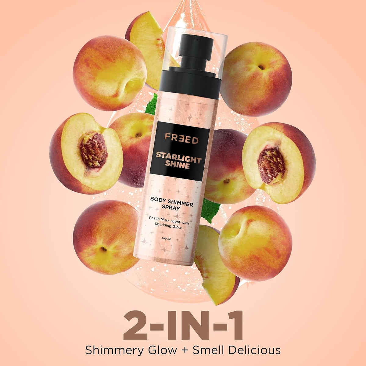 Beardo FREED Starlight Shine Ultra-Fine Shimmer Spray With Peach Musk Body Mist For Women | Luxury Shimmer Spray | Instant Glow, Long Lasting, Premium Fragrance For Women -100Ml