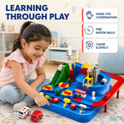 Toy Imagine Car Race Track Toy for Kids 3+ Years City Rescue Vehicle Playset with 4 Mini Cars & 6 Control Buttons, Helicopter, Adventure Ramps Educational Puzzle & Motor Skill Toy for Boys & Girls