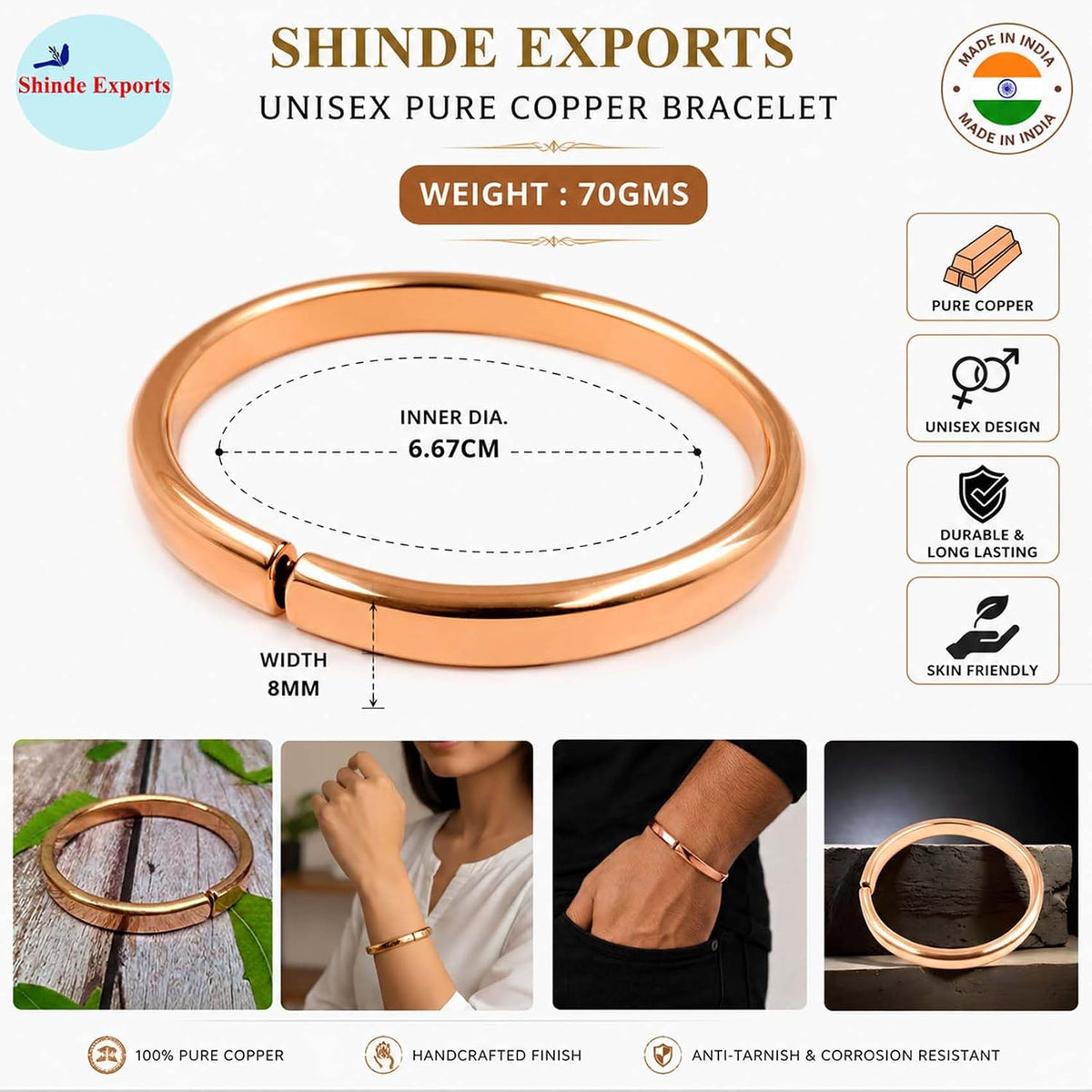 SHINDE EXPORTS pure copper kada bracelets for men and women