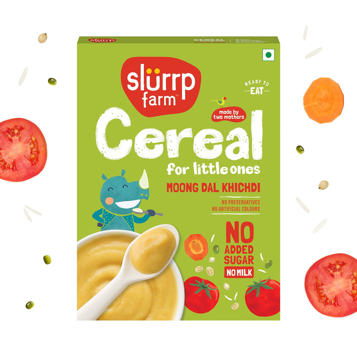 Slurrp Farm No Added Sugar Instant Moong Dal Khichdi for Little Ones | No Salt, No Milk | Healthy Cereals for Kids with Real Vegetables | Great for Travel | Easy to digest, 200g