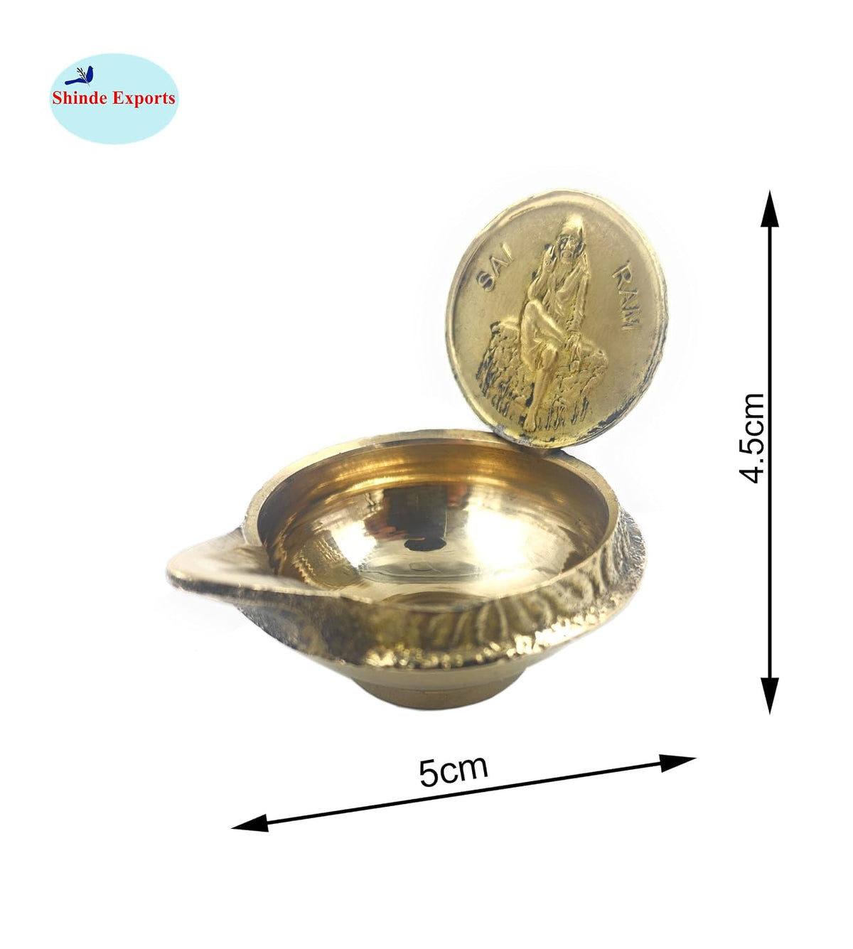 SHINDE EXPORTS Shirdi Saibaba Figure Golden Brass Diya for puja for Home Decor (4cm Siting Style Diya)