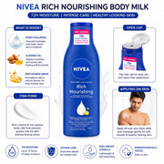 NIVEA Rich Nourishing Body Lotion 400ml for Dry Skin with Almond Oil and Deep Moisture Serum Intensive Hydration Moisturizer for Women and Men Non Greasy Fast Absorbing Body Lotion