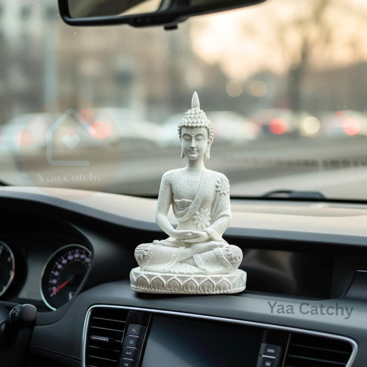 YaaNatural Polyurethane Yaa Military Catchy Buddha For Car Dashboard & Home & Office Decor It'S Make You Positive Every Day (Colour/Sliver) Yn2