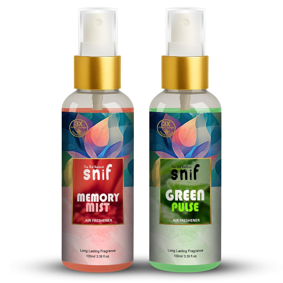 The Old Natural Snif Memory Mist & Green Pulse Air Freshener Spray – 200ml | Uplifting Floral Aroma, Natural Air Freshener for Home, Office & Car Pack of 2 - Combo