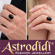 ASTRODIDI Natural Black Sulemani Agate Hakik Stone Ring with Lab Certificate for Men and Women 7-8 Ratti Adjustable Panchdhatu Kaala Akik Aqeeq Haqiq Gemstone Ring