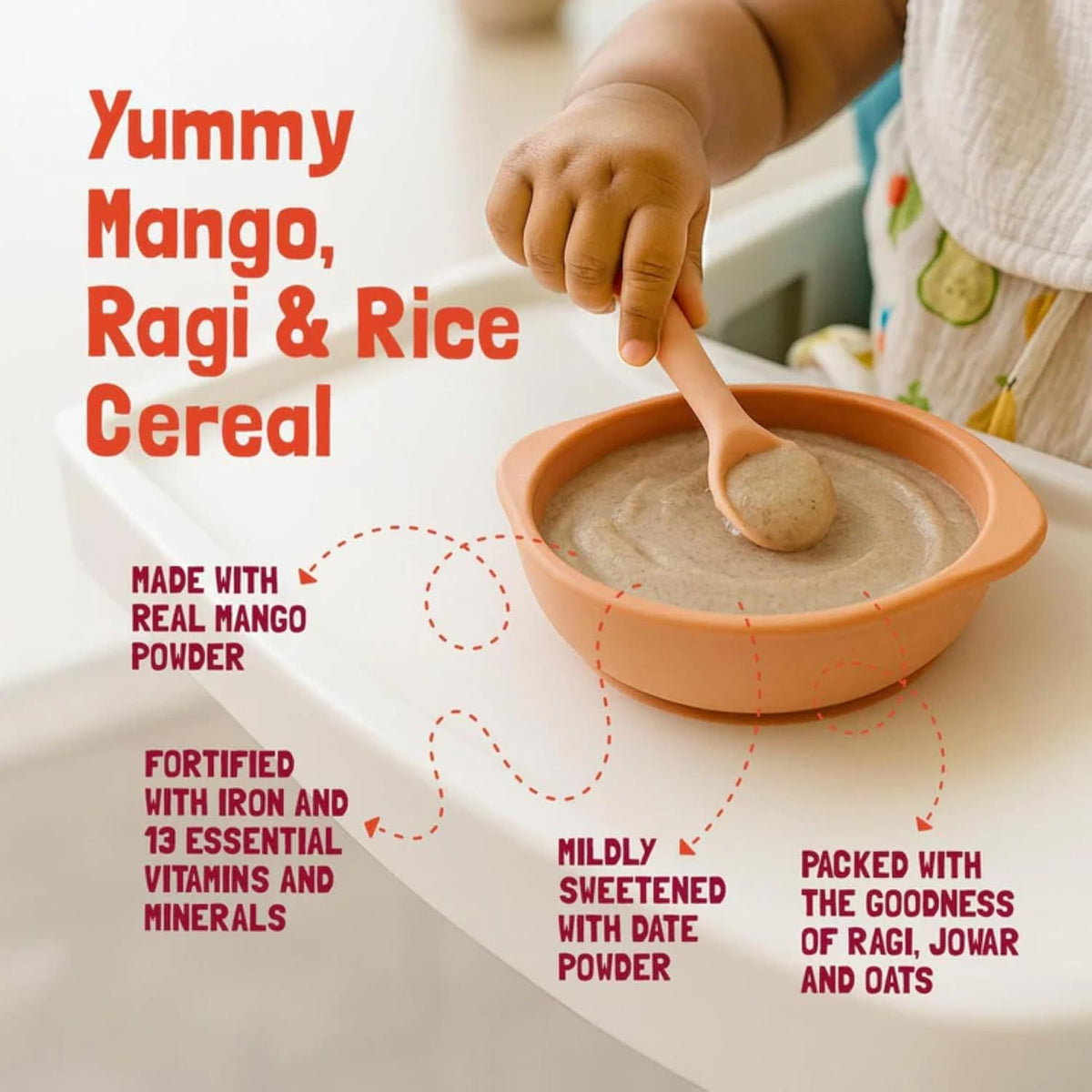 SLURRP FARM No Added Sugar Instant Cereal | Ragi, Rice and Mango with Milk, 200 Grams