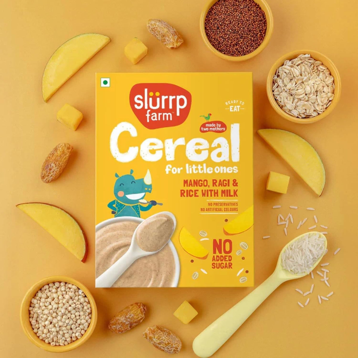 SLURRP FARM No Added Sugar Instant Cereal | Ragi, Rice and Mango with Milk, 200 Grams