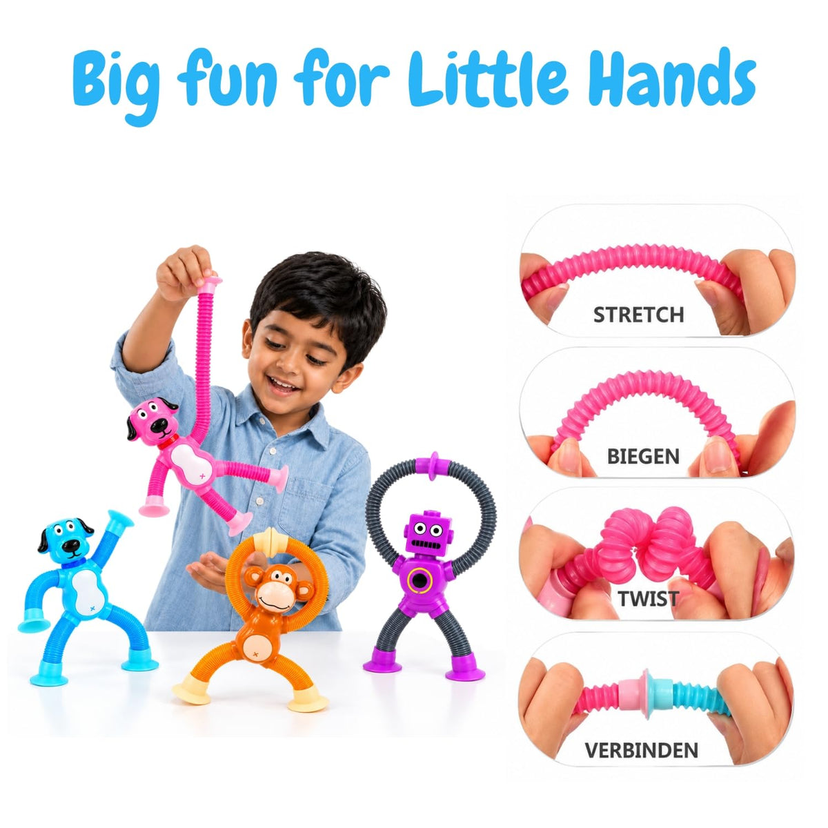 Toy Imagine Flexible Suction Cup Robot Toy for Kids Bendable Stretchable Pop Tube Arms & Legs Creative Sensory Fidget Toy with Suction Feet Fun Pretend Play & Activity Toy for Boys & Girls