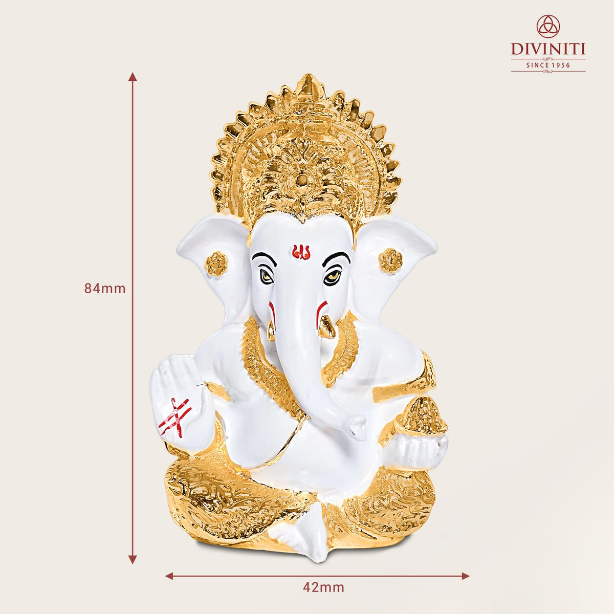 DIVINITI 24K Gold Plated Resin Lord Ganesha Idol for Car Dashboard, Tabletop|Ganesh Statue for Good Luck and Success|Ganpati Murti for Home Decor Mandir, Office Desk Puja Gift White & Gold (8.4x4.2cm)